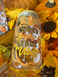 Thick Thighs & Fall Vibes 16 oz. Glass Tumbler