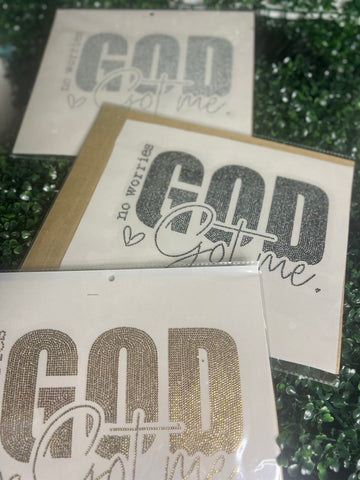 Hotfix Rhinestone Transfer: No Worries, God Got Me