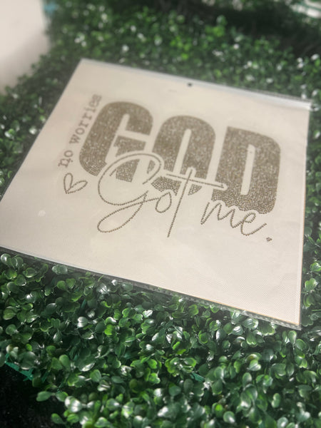 Hotfix Rhinestone Transfer: No Worries, God Got Me