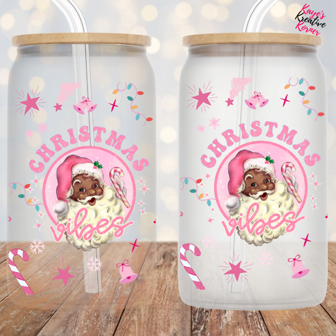 Christmas Vibes Glass Can Tumbler - Pink