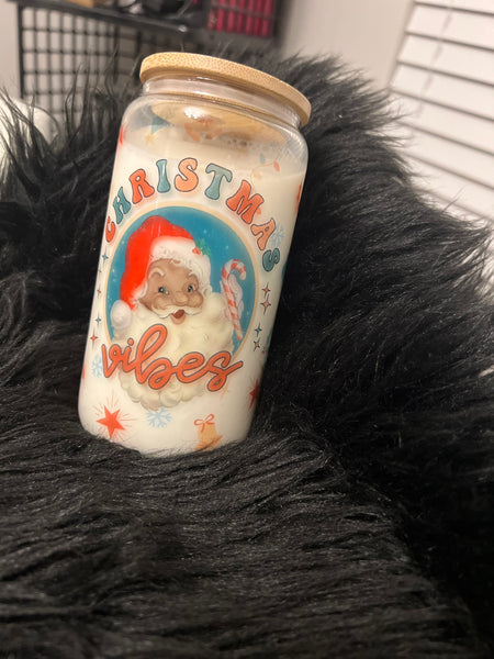 Christmas Vibes Glass Can Tumbler